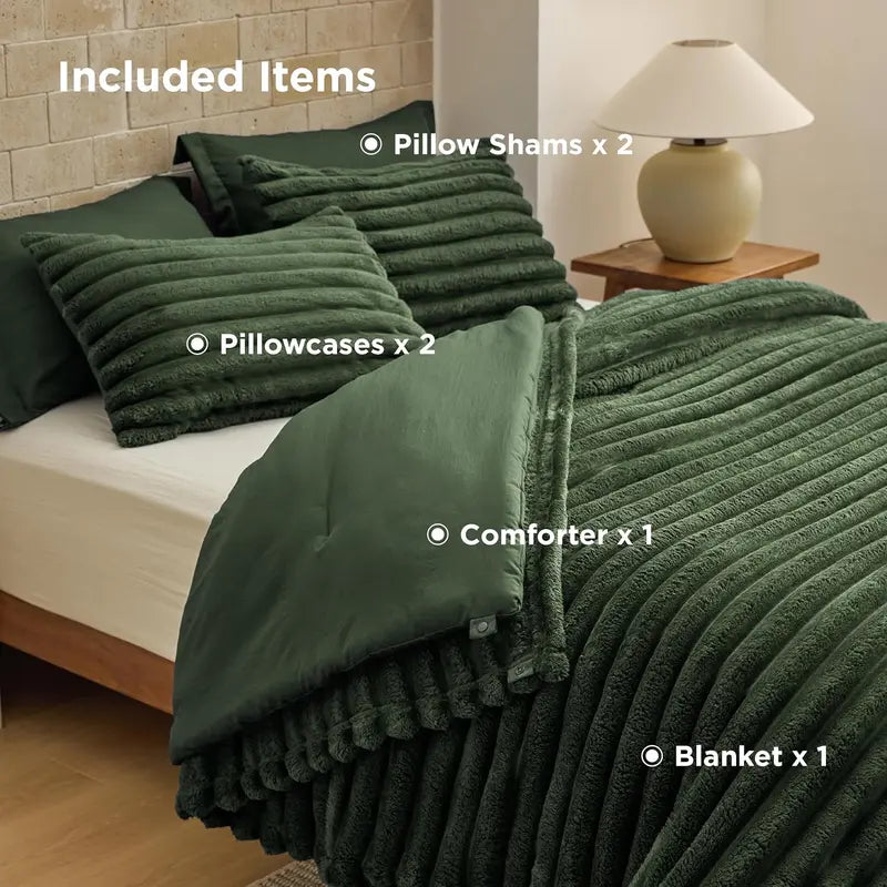 ☁️ 6-Piece 2-in-1 Comforter Set with Detachable Blanket, All-Season Bedding, Space-Saving Design