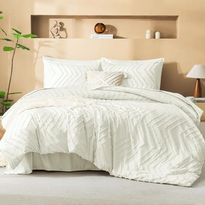 ☁️ 7‑Piece Chevron Tufted Boho Bedding Set, 14" Deep Pocket Microfiber Comforter Set, Soho Chic Home Decor