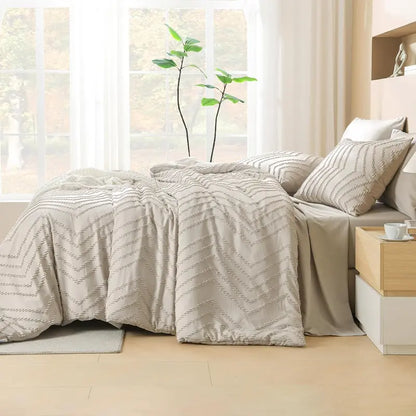 ☁️ 7‑Piece Chevron Tufted Boho Bedding Set, 14" Deep Pocket Microfiber Comforter Set, Soho Chic Home Decor