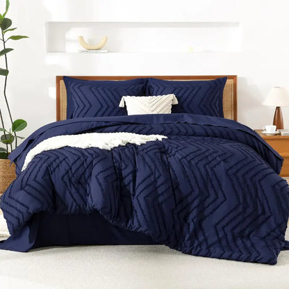 ☁️ 7‑Piece Chevron Tufted Boho Bedding Set, 14" Deep Pocket Microfiber Comforter Set, Soho Chic Home Decor
