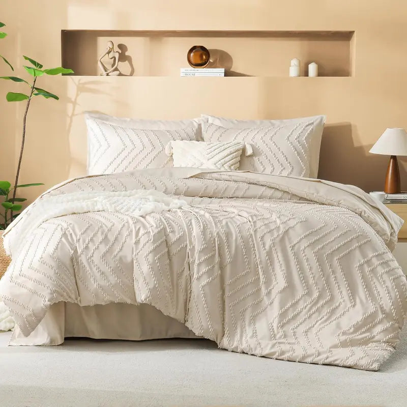 ☁️ 7‑Piece Chevron Tufted Boho Bedding Set, 14" Deep Pocket Microfiber Comforter Set, Soho Chic Home Decor