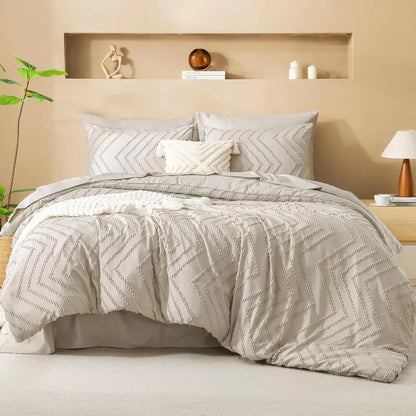 ☁️ 7‑Piece Chevron Tufted Boho Bedding Set, 14" Deep Pocket Microfiber Comforter Set, Soho Chic Home Decor