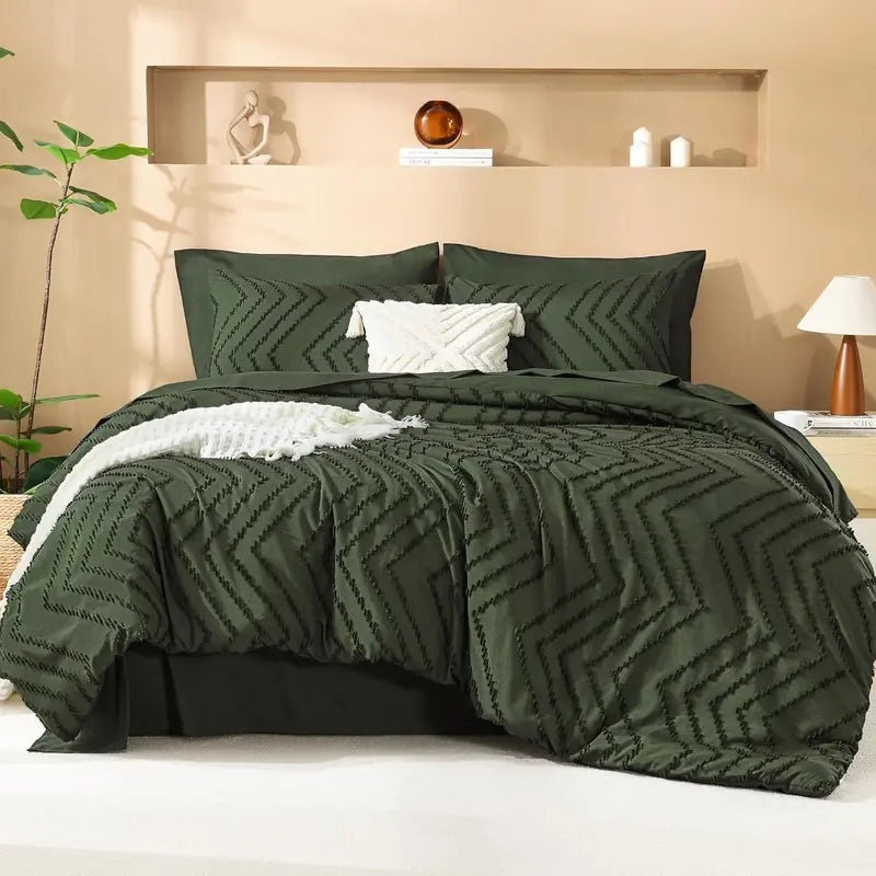 ☁️ 7‑Piece Chevron Tufted Boho Bedding Set, 14" Deep Pocket Microfiber Comforter Set, Soho Chic Home Decor
