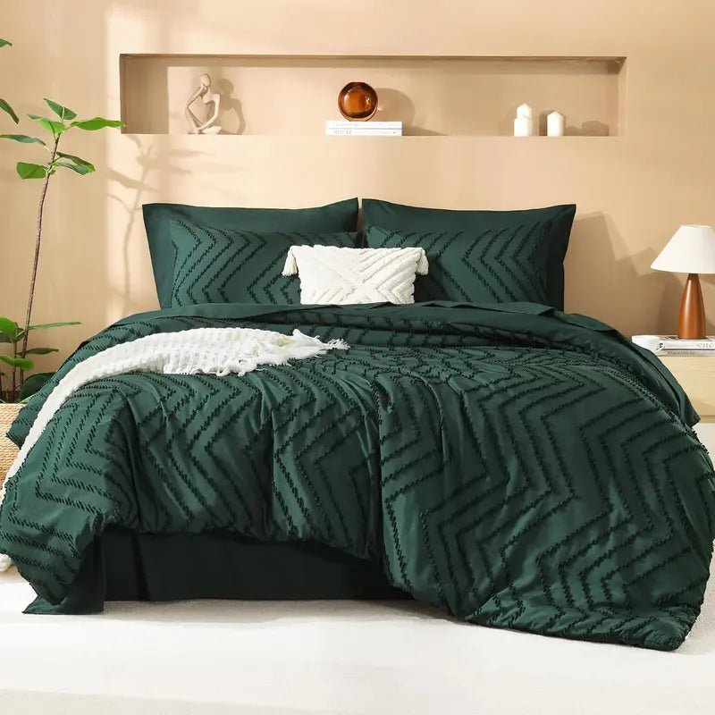 ☁️ 7‑Piece Chevron Tufted Boho Bedding Set, 14" Deep Pocket Microfiber Comforter Set, Soho Chic Home Decor