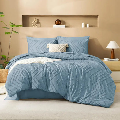 ☁️ 7‑Piece Chevron Tufted Boho Bedding Set, 14" Deep Pocket Microfiber Comforter Set, Soho Chic Home Decor