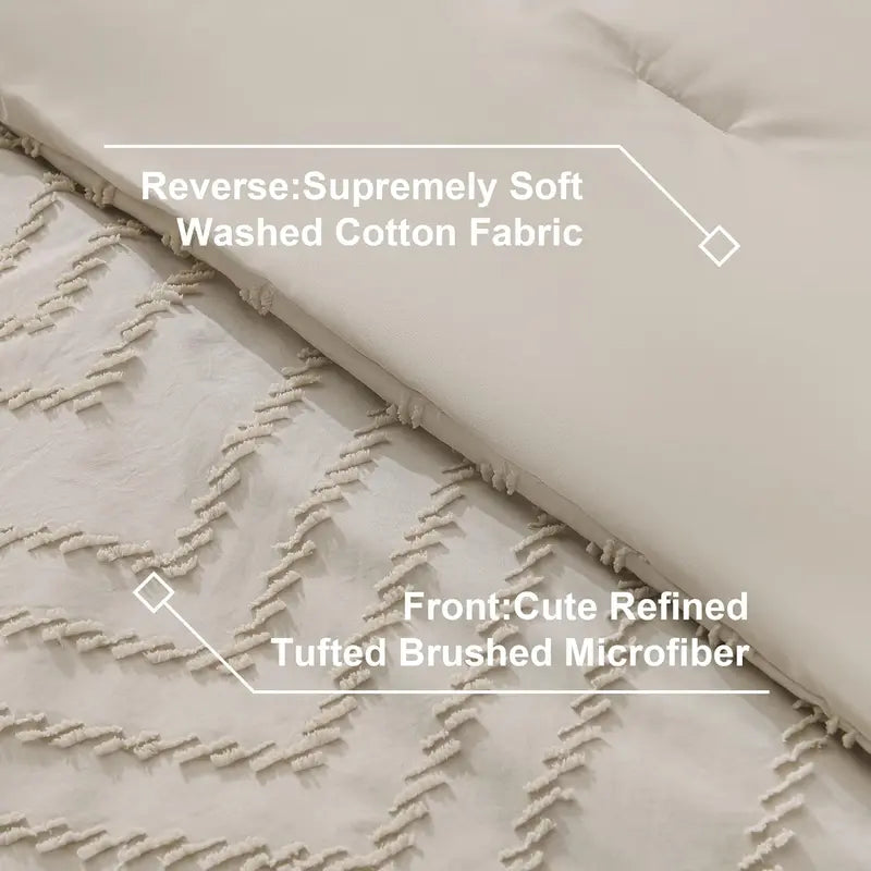 ☁️ 7‑Piece Chevron Tufted Boho Bedding Set, 14" Deep Pocket Microfiber Comforter Set, Soho Chic Home Decor