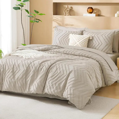 ☁️ 7‑Piece Chevron Tufted Boho Bedding Set, 14" Deep Pocket Microfiber Comforter Set, Soho Chic Home Decor