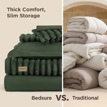 ☁️ 6-Piece 2-in-1 Comforter Set with Detachable Blanket, All-Season Bedding, Space-Saving Design
