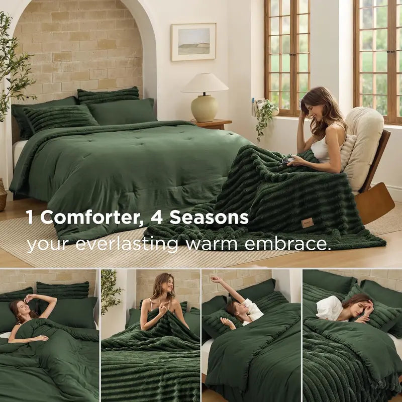 ☁️ 6-Piece 2-in-1 Comforter Set with Detachable Blanket, All-Season Bedding, Space-Saving Design